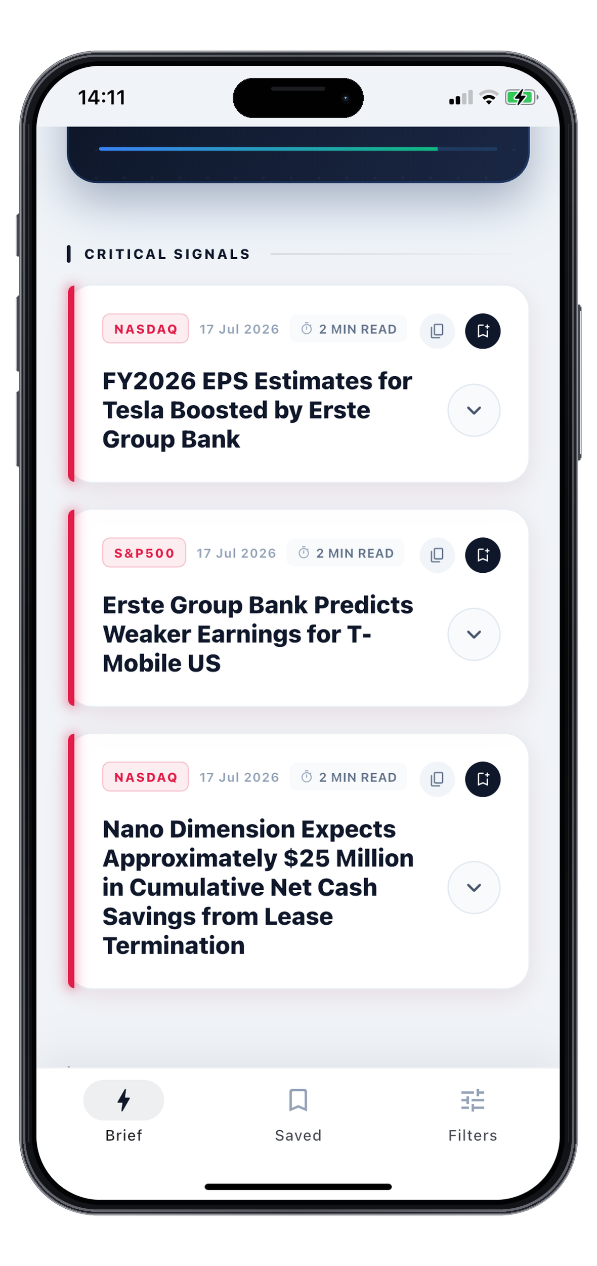 Don’t Miss Out daily briefing screen with a personalized news summary